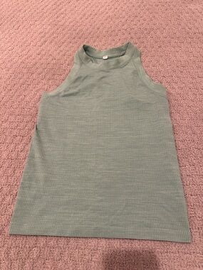 Ribbed High-Neck Tank Top - Sage Green